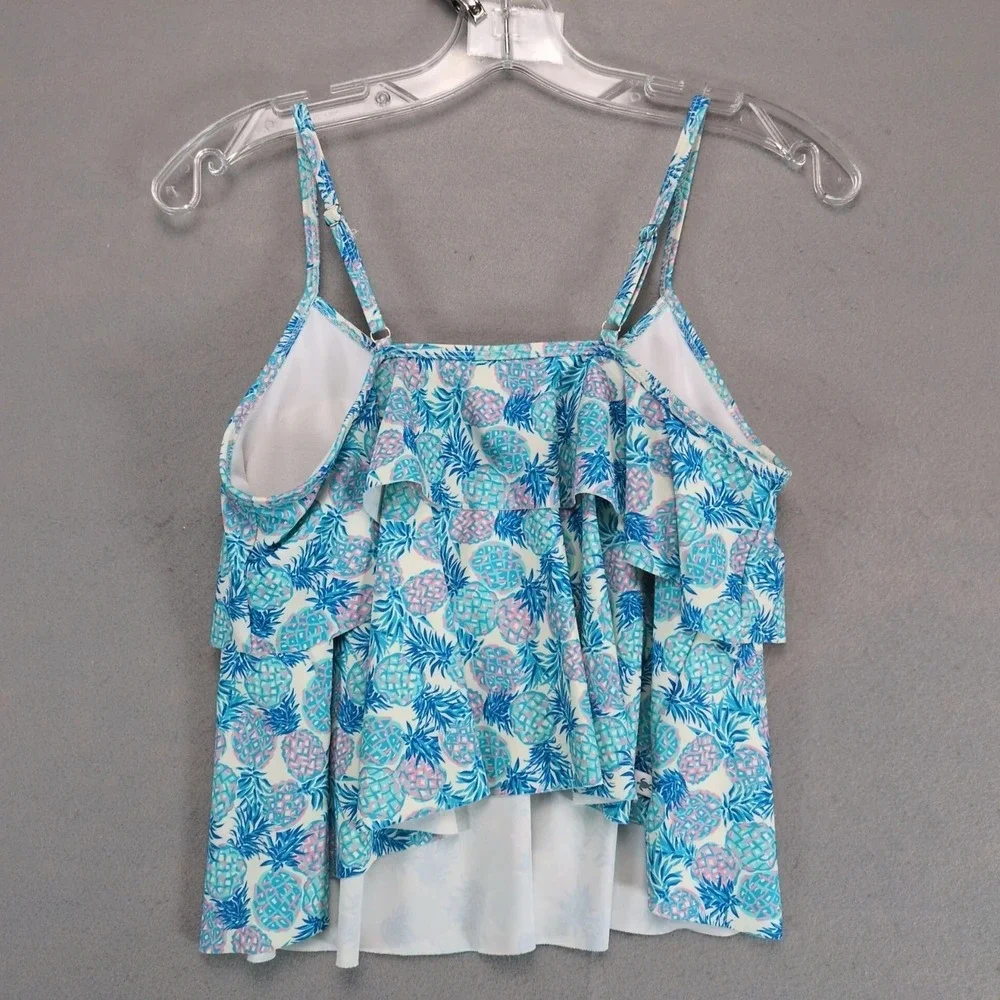 Simply Southern Swim Tankini Top Size M Pineapple Print Flounce Adjustable Strap